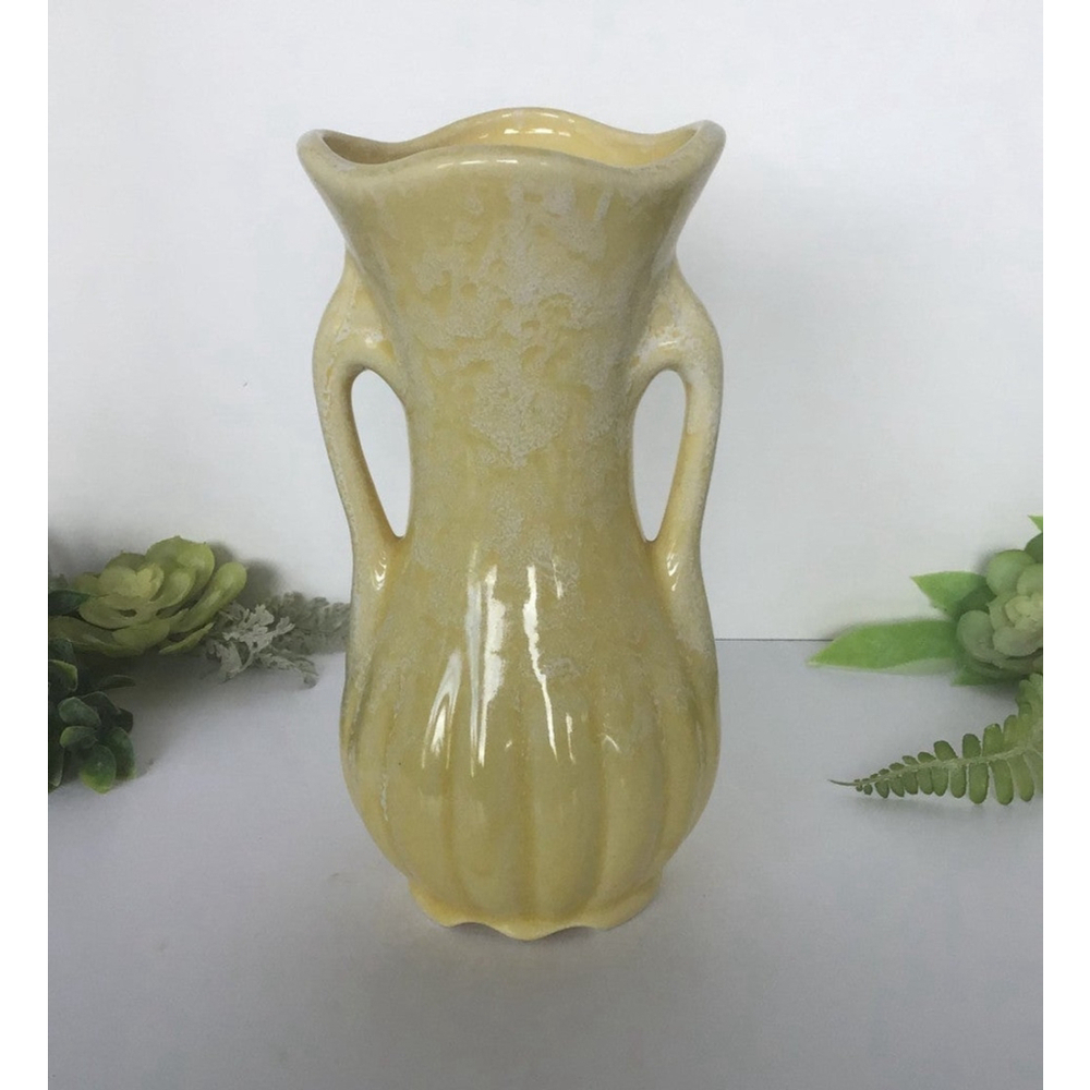 Vintage Brush Pottery Pale Yellow Vase 10 1/4”